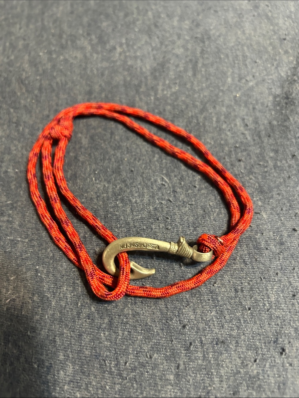 Braided Red Cord Bracelet with Metal Fish Hook Clasp
